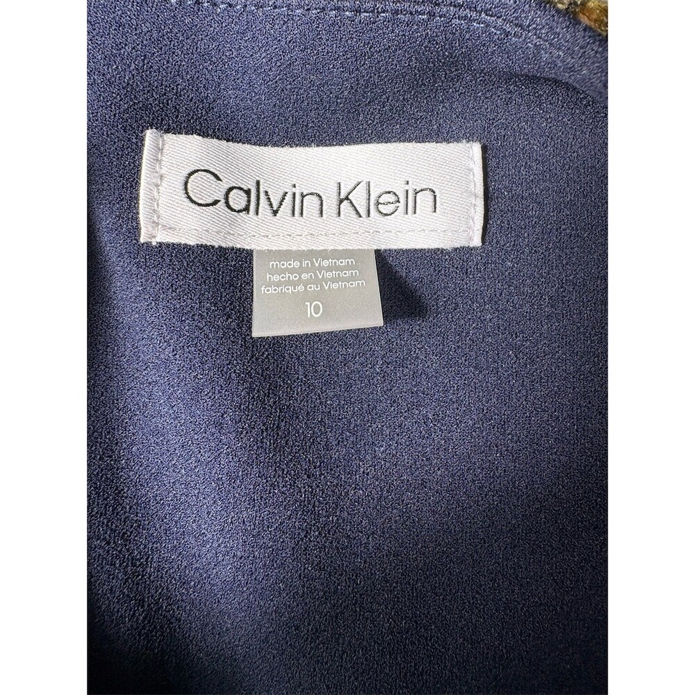Calvin Klein Dress Womens Size 8 Navy Blue Sheath Midi Tulip Sleeve Zip - Picture 9 of 10